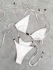 Bộ bikini nữ Polovedo chính hãng mới về mùa Xuân/Hè, thanh lịch, gợi cảm, màu trắng trơn, buộc dây, thích hợp cho đi biển, nghỉ lễ, tiệc tùng và hẹn hò. - trắng - Xem 1