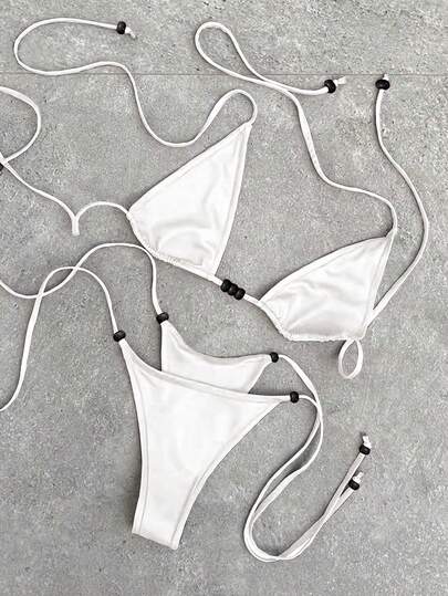 Polovedo官方性感纯白色系带沙滩度假派对约会比基尼泳衣，女士新款春夏欧美风