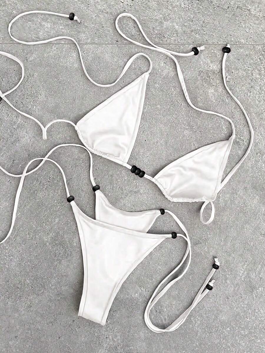 Bộ bikini nữ Polovedo chính hãng mới về mùa Xuân/Hè, thanh lịch, gợi cảm, màu trắng trơn, buộc dây, thích hợp cho đi biển, nghỉ lễ, tiệc tùng và hẹn hò. - trắng - Xem 1