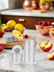 50/100个银色迷你派模具，一次性圆形挞皮，铝箔挞杯，适用于烘焙迷你鸡肉派、自制小蛋糕和乳蛋饼、甜点、纸杯蛋糕、布丁、开胃菜。铝箔模具，冷冻后可直接放入烤箱，适合家庭厨房使用。 - 彩色 - 查看 9