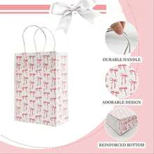 20pcs Pink Bow Gift Bags With Handles, Suitable For Baby Shower, Wedding, Girl's Party, Bow Theme Party, Birthday Party, Bridal Shower, 8.3 X 5.9 X 3.1 Inches (White, Small Bow) - Multicolor - View 3