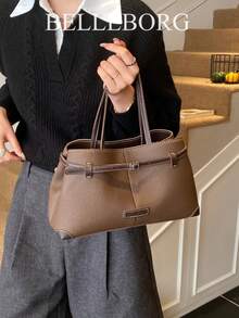Contrast Color Minimalist Large Capacity Versatile Commuter Handbag For Women - Coffee - View 5