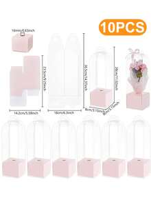 1~10Pcs Portable Transparent Flower Box Handheld Plastic Bouquet Packaging Box Birthday Wedding Valentine's Day Flower Boxes - Multicolor - View 17