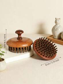 1pc Sandalwood Material Round Head Massage Comb, 79 Teeth, Static-Free, Suitable For Straight Hair, Unisex - Multicolor - View 4