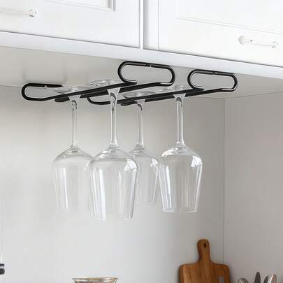 2 piezas Soporte de pared para copas de vino, Soporte para copas de vino debajo del gabinete, Adecuado para gabinetes, cocina, bar y restaurante, Organización y almacenamiento de cocina, Accesorios de cocina