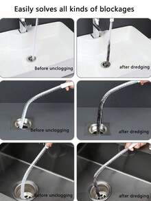 3pcs (45cm) Drain Cleaning Tool Set, Includes Flexible Drain Snake And Brush, Effectively Removes Hair Clogging From Sink, Shower, And Bathtub, Suitable For Kitchen And Bathroom Home Decor, Great For Back To School, Christmas, Halloween, And Christmas Eve - White - View 9