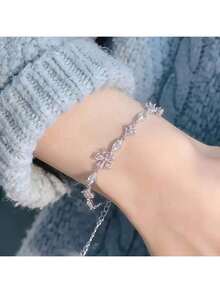 1 Piece - Elegant Pink Cherry Blossom Bracelet, Women's Fashion Cute Exquisite Cube Petal Adjustable Bracelet - 粉色 - 查看 2