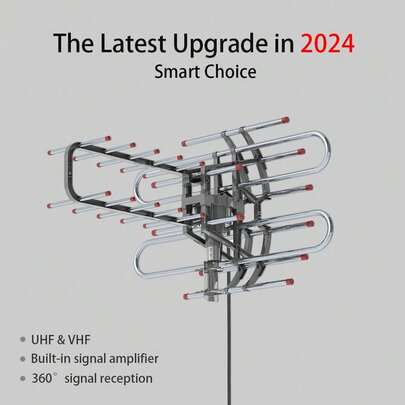 Silver Gray 350° Rotation UV Dual Frequency Open Antenna - 45-860MHz 22-28dB High Gain Signal Receiver For Outdoor Use