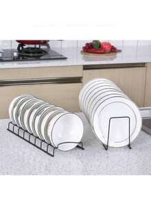 1pc Black Stainless Steel Bowl & Dish Storage Organizer, Tabletop Draining Rack, Kitchen Utensil Holder - Black - View 10