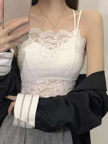 女士蕾丝拼接时尚百搭约会派对吊带背心 - 白色 - 查看 7