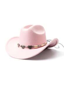 1pc Unisex Solid Color Western Cowboy Hat, Soft Wool Felt Material, Heart Rhinestone Metal Star Beaded Decor, Suitable For Back To School, Party, Western Theme Event, Gathering, Valentine's Day, Graduation, Masquerade, Holiday, Birthday, Music Festival, Mother's Day, Travel, Hiking, Daily Wear, Fashion & Versatile - Style 1 - View 12