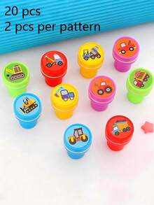 10/20/30枚汽车主题印章，包括垃圾车印章、工程车自来墨印章、翻斗车塑料印章 - 彩色 - 查看 9