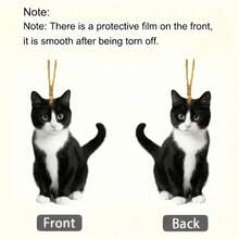 2D平面亚克力黑白猫咪小型汽车装饰挂件，适合装饰汽车后视镜，宠物爱好者，可作为送给女孩的礼物 - A - 查看 4