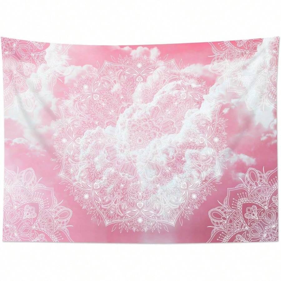 1pc Bohemian Style Pink Cloud & Floral Pattern Tapestry - Lightweight Polyester Wall Hanging With Star Accents For  Bedroom Living Room Dorm Decor Bedroom Wall Decor|Romantic Decor|Soft Fabric Appearance Room Decor - 彩色 - 查看 1