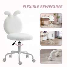 HOMCOM Office Chair, Office Chair With Rabbit Ears, Height Adjustable, Velvet-Look Dressing Chair, Swivel Chair, Bedroom Chair, White - White - View 6