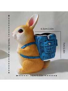1pc 6.3 Inch Cute Rabbit Planter With Backpack, Gardening Decor, Desktop Ornament - Resin Plant Pot Stand, Suitable For Yard, Home, Office Desk Decoration, Multifunctional Decorative Accessory - Perfect Gift For Pet Lovers, Holiday Table Decor, Textured Plush Details