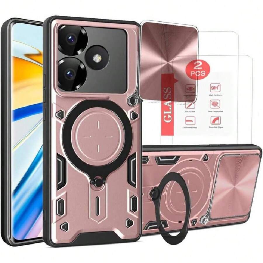 Case For Xiaomi Poco F6 Capa Case - With Screen Protector And Built-In Phone Stand - Black, 37008874 - 巧克力棕 - 查看 1