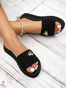 1 par de chinelos de praia casuais básicos em EVA (copolímero de etileno-acetato de vinila) para mulheres, adequados para praia, escritório, atividades ao ar livre, casa, verão. Novos chinelos de sola macia sem fecho. - Preto - Ver 5