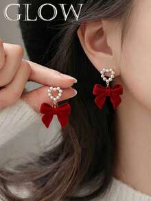1 Đôi bông tai đính nơ màu đỏ dễ thương, ngọt ngào, thanh lịch, thích hợp cho các bé gái, ngày Valentine, đeo hàng ngày và các lễ hội. - Đỏ - Xem 3