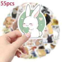 55-teiliges Hasen Aufkleber Set, PVC Cartoon Hasen Aufkleber, geeignet für verschiedene Oberflächen wie Kunststoff, Glas, Stoff und Keramik - verschiedene unregelmäßige Formen, perfekt für DIY, Basteln und Dekoration, geeignet für Personen ab 12 Jahren.