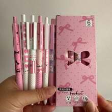 6pcs/Set Lightweight Pink Bow Ballpoint Pens, 0.5mm Fine Tip, Smooth Writing, Suitable For Office, Classroom, Adults, Home Office, Family, Education, Exams, Neutral Ink Pen Set, Holiday Stationery Gift, Back To School Gift - Multicolor - View 3