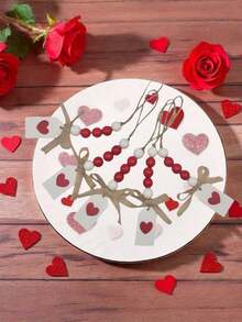 1/6件装木质心形红白串珠流苏花环，经典情人节家居墙饰，婚礼及情人节流苏串珠心形木珠装饰，室内及婚礼房间摆件，乡村风格装饰木珠婚礼及情人节装饰，情侣礼物，串珠吊坠配饰，爱情主题家居悬挂装饰，节日装饰 - 彩色 - 查看 11