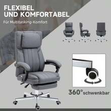 Vinsetto Office Chair With 5 Massage Modes, Ergonomic Reclining Office Chair, Height Adjustable, Footrest, Linen Look, Grey