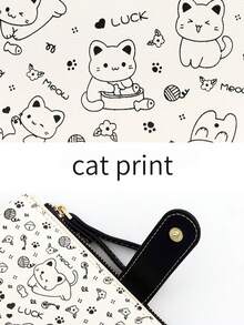 1个猫咪卡通印花长款钱包，带按扣和拉链，适合装硬币 - 多隔层零钱包/卡包 - 大容量零钱包 - 便携式卡包，女孩迷你钱包，小钱包，可爱钱包，情人节/新年礼物 - 多色-- - 查看 8
