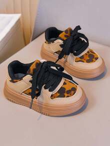 1 Pair Unisex Leopard Print Flat Sneakers, Soft Sole Non-Slip Casual Toddler Shoes, Fashion Versatile Children Canvas Shoes, Suitable For All Seasons - Khaki - View 7