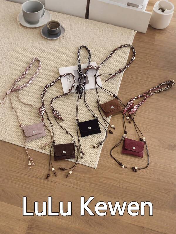 lulu kewen Stylish Mini Women's Coin Purse, Mini Card Holder, Simple And Casual Women's Small Bag, Earphone Case, Lipstick Case, Women's Wallet, Suede Women's Crossbody Bag, Decorated With A Silk Scarf, Featuring A Unique Shoulder Strap, Perfect For Teenagers, Women, Girls, Students, And Office Workers.