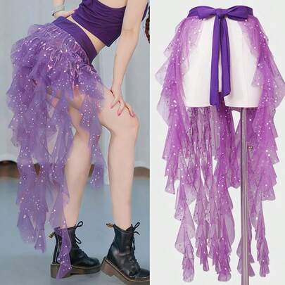 1 Piece Women's Belly Dance Hip Scarf Belt Skirt With Lace-Up Tassel Hem Wave Skirt