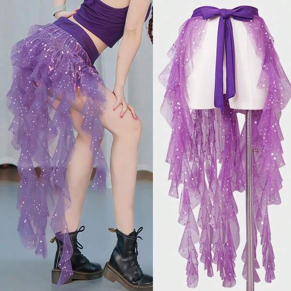 1 Piece Women's Belly Dance Hip Scarf Belt Skirt With Lace-Up Tassel Hem Wave Skirt