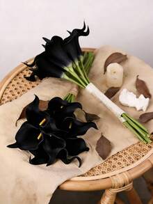 50pcs/30pcs/20pcs/10pcs/22pcs/18pcs/5pcs/1pc Black Artificial Flowers, Silk Calla Lily, Suitable For Wedding Decoration, Bridal Bouquet, Corsage, Party Decor, Gift Wrapping, Restaurant Centerpiece - Multicolor - View 2