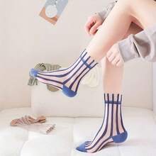 1 Pair Striped Sheer Glass Silk Stockings, Thin Breathable Mid-Calf Socks, Women's Long Socks, Spring/Summer - Multicolor - View 5