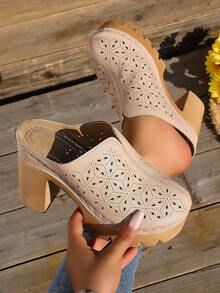 Women's Non-Slip Summer New Slip-On Thick-Soled High Heel Sandals, Minimalist Design, Easy To Wear - Apricot - View 5