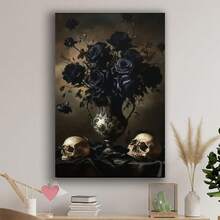 Framed Gothic Wall Art - Dark Romantic Home Decor With Black Roses & Skeletons,  Halloween, Farmhouse, Gothic Party Decoration -  Indoor/Outdoor Decoration - Mother'S Day, Christmas, Birthday Gift For Adults - Halloween Decorations, Farmhouse Style, Intricate Design,  Rustic Charm, Durable Construction For Living Room, Bedroom, Kitchen,Restroom Decoration - Framed(框架) - 查看 2