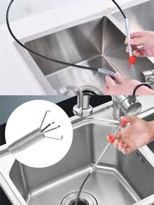 1pc 60/160/200cm Steel Wire Drain Clog Remover Grabber Tool For Unclogging Toilet, Sink, Kitchen Drain - Red - View 3