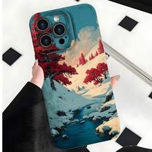 2026 nueva funda de teléfono esmerilada, funda de teléfono con paisaje invernal con impresión de árboles rojos y montañas nevadas para  17 14 Pro Max  17 13  17 12  Galaxy S23 S22 S21 funda protectora para teléfono regalo de pareja para novio novia regalo de vacaciones - Blanco antiguo - Ver 2