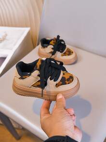 Girls' Leopard Print Casual Sneakers, Winter New Trainers - Khaki - View 2