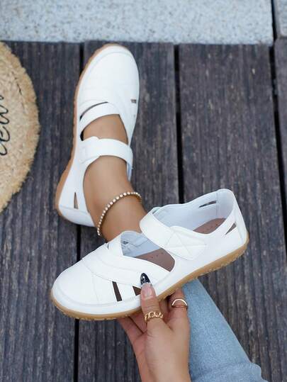 Minimalistiska ihåliga slip-on-skor för kvinnor, platta skor med elastiskt band, mjuka och slitstarka för dagligt bruk, utomhusbruk och shopping