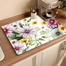 1pc Colorful Floral Print Absorbent Mat/Drying Mat For Coffee Maker, Dishes - Absorbent Polyester Desktop Protective Mat With Rubber Anti-Slip Pad, For Kitchen Counter Decor, Home Bar And Dining Table - Multicolor - View 7