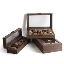 1个木纹皮革手表收纳盒，带玻璃窗，可展示手表和手镯 - 咖啡棕 - 查看 7
