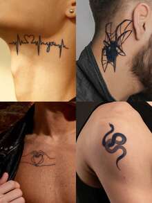 STARTTOOS 6pcs/2pcs Semi Permanent Men's Tattoo Stickers, Temporary Fake Tattoo Stickers With Dark Gothic Style Snake And Spider Patterns, Suitable For DIY Carnival, Valentine's Day, Party Gifts, Body Decoration For 1-2 Weeks, Non Fading, Non Reflective, Waterproof And Realistic Tattoo Stickers For Wrists, Ankles, Shoulders, Necks, Collarbones - Halloween - View 2