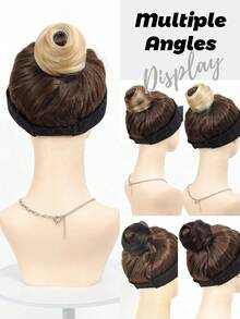 Synthetic Hair Bun With Circle Elastic Clips Straight Donut Updo Hair Wig Bird's Nest Shaped Retractable Hairpieces 4 Inch Stretchable Elegant Women's Magic Bun Maker High Temperature Fiber Suitable For All Hair Types Firm Fit Design Easily Create Stylish Black Bun Maker - Multicolor - View 6
