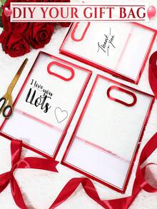 20/10个装可重复使用透明塑料礼品袋，带提手和丝带，PP材质，适用于情人节、婚礼、新娘送礼会、生日、洗礼、性别揭晓派对和小规模商务活动，有两种尺寸可选（红色） - 彩色 - 查看 5