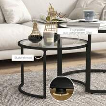 Set Of 2 HOMCOM Coffee Tables With Black Steel Frame And Tempered Glass Top, Partially Stackable, For Living Room And Lounge | Aosom.De - Black - View 6