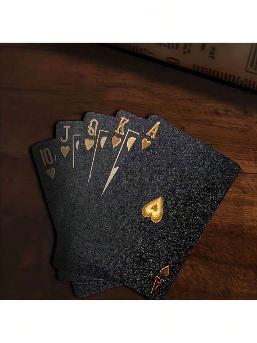 Waterproof Black Playing Cards With Golden Spade Design - Durable Plastic Playing Cards, Packed In A Protective Box, Perfect For Parties, Halloween, Thanksgiving, And Christmas Gifts, Poker Night Essentials | Fashionable Playing Cards | Protective Card Sleeves - màu đen - Xem 1