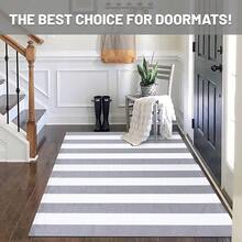 IOHOUZE Grey White Striped Rug -3X5 Front Door Mats Outdoor,Washable Rug For Front Porch Decor,Spring Summer Welcome Mats Outdoor Indoor, Doormat For Farmhouse/Entryway/Home Entrance,One-Size,GreyWhiteStripe3x5Rectangular - GreyWhiteStripe3x5Rectangular - View 10