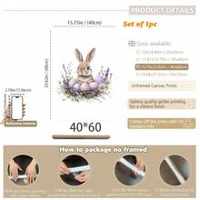 1PC Canvas Wall Art_Nursery Decor Printed Rabbit Burrow Motif, Watercolour Easter Art, Rabbits With Flowers, Spring Blossoms, Farm Animals, Easter Egg Design, Rabbit Garland - Framed Nursery Wall Art Perfectly Suited For Children's Room Decor, Playroom Decor Children's Room Decor Nursery Decor Daycare Decor Girls' Bedroom Girls' Room Decor Children's Room Decor Boys' Bedroom Boys' Room Decor Girls' Bedroom Decor