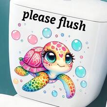 1pc Underwater Adventure Toilet Seat Decal - Cute Cartoon Sea Turtle & Ocean Scene, Removable Sticker, Kids Bathroom Makeover Sticker Set - Ocean Theme Vinyl Decal For Toilet Lid And Walls, Unique Bathroom Gift Idea - Playful Sea Turtle Toilet Seat Sticker, Self-Adhesive Decoration, Ideal For Pet Lovers And Coastal Homes - Multicolor - View 3